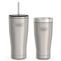 24oz Cold Tumbler with Straw & 16oz Travel Tumbler Bundle - Matte Stainless Steel