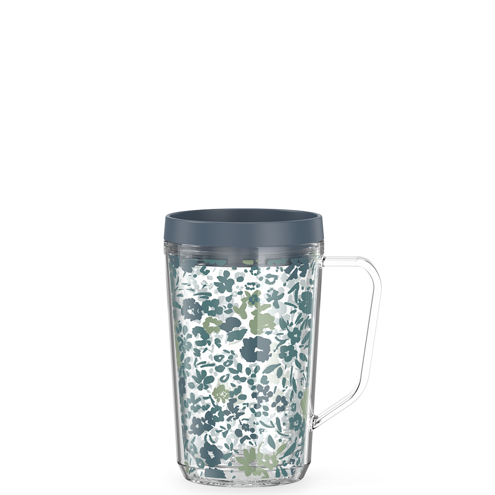 16oz Double Wall Desk Mug Blue Floral