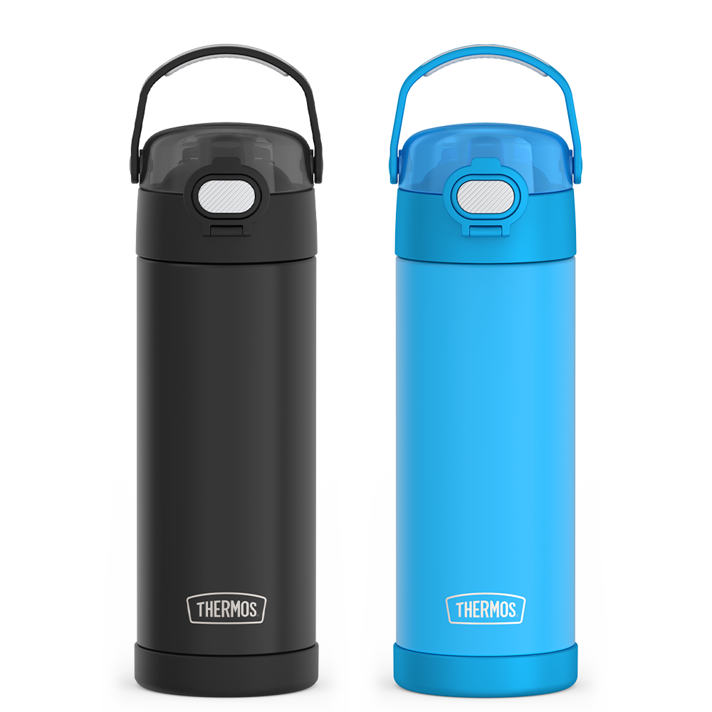 16oz FUNtainer® Water Bottles with Locking Lids Black & Blue Bundle