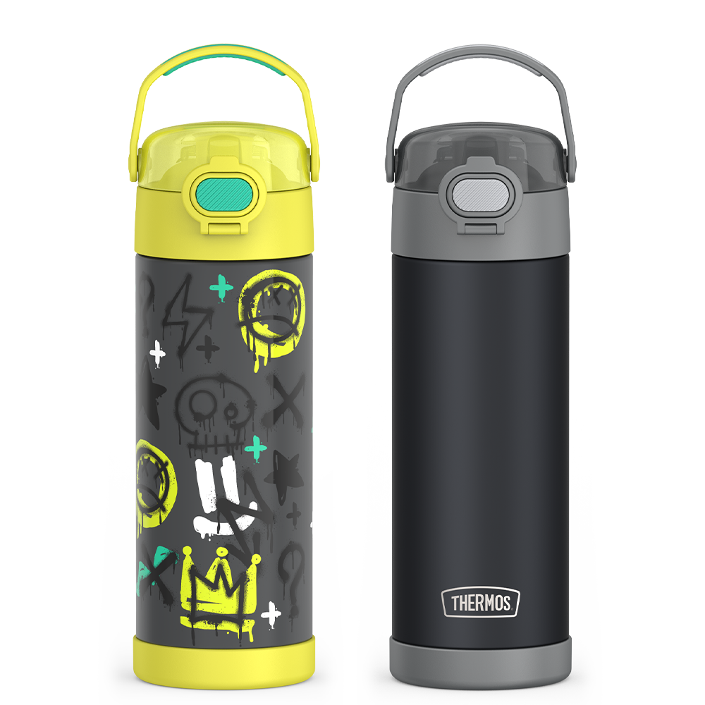 16oz FUNtainer® Water Bottles with Locking Lids Charcoal & Graffiti Bundle